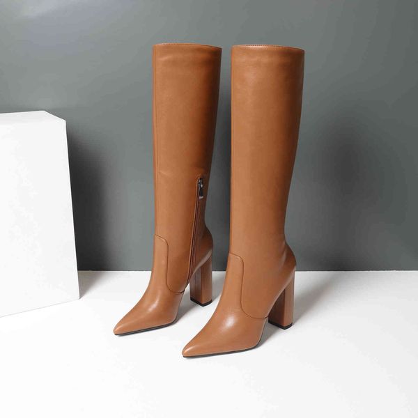 

boots qutaa keep warm knee high autumn winter pu leather women shoes pointed toe fashion heel woman size 34-43 q9vp, Black