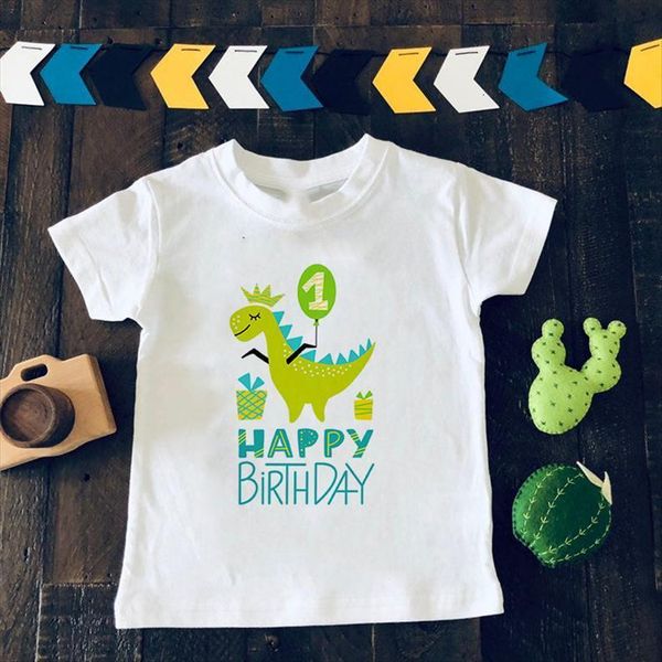 

boys cartoon dinosaur birthday shirt kids dino print t for children happy number 1~9th shirts, Blue