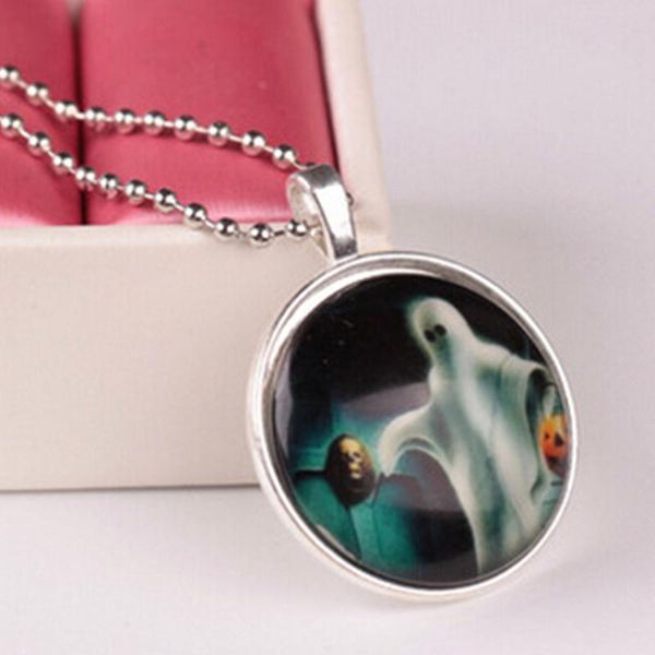 

chains arrival glass material pendant necklace for women men halloween multi-pattern round dangle trendy festival gift, Silver
