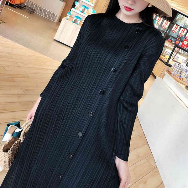 

casual dresses pleated buttons women fall clothing 2021 autumn korean style loose plus size undefined long sleeved hrpq, Black;gray