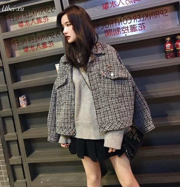 

women's jackets ubei2021 autumn fashion weave pattern casual loose style long-sleeve jacket handsome women short, Black;brown