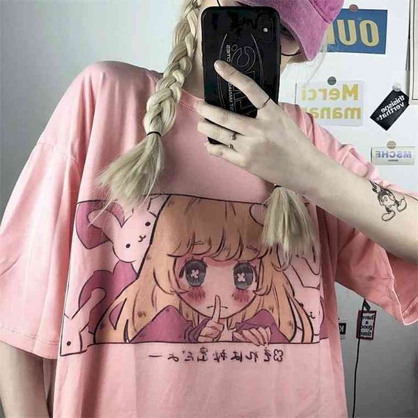 

anime girl image print women tshirts korean style t-shirts summer sweet fashion t shirts preppy couple clothes o-neck tee, White