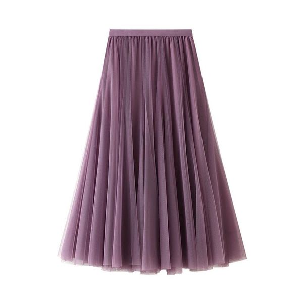 

skirts long mesh skirt women spring autumn winter high waist pleated a-line fairy, Black