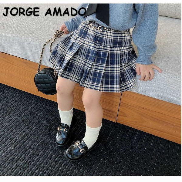 

summer children girl skirts plaid elastic waist with sashes clothes e3029 210610, Blue