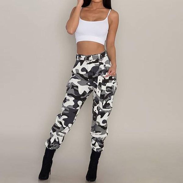 

women's pants & capris ladies summer spring camo cargo woman high waist long trousers women casual army camouflage pencil, Black;white