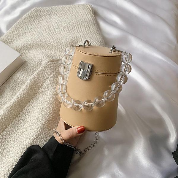 

evening bags fashion bucket shape beaded pure color women's handbag 2021 trendy casual design pearl chain messenger bag summer