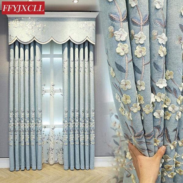 

curtain & drapes european-style curtains for living dining room bedroom embossed fresh gray blue chenille valance tulle