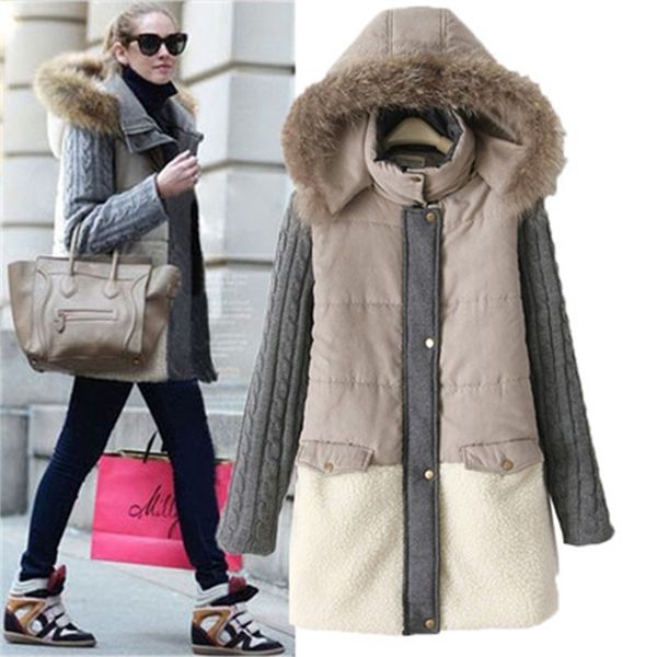 

autumn and winter 2016 new medium length color matching cotton padded jacket down thickened college jacket women's, Black