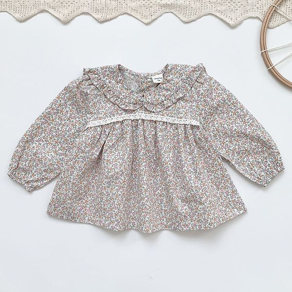 

spring autumn kids girl long sleeve floral shirt sailor collar infant baby born clothes 210429, Blue