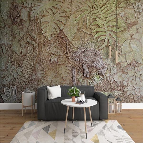 

relief jungle corner po wallpapers for living room bedroom walls 3d leopard snake bird common life scene mural wall paper