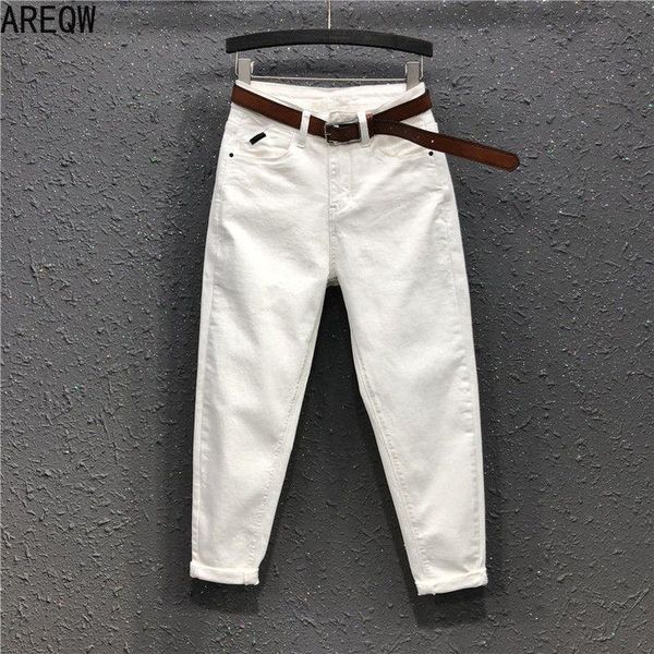 

women's jeans stretch white high-waist spring and autumn loose casual capri-pants slim daddy harem pants, Blue