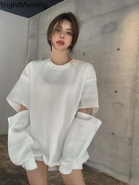 

women's hoodies & sweatshirts fall women oversized streetwear fashion aesthetic cut hollow sleeve crewneck harajuku kpop sweatshirt pul, Black