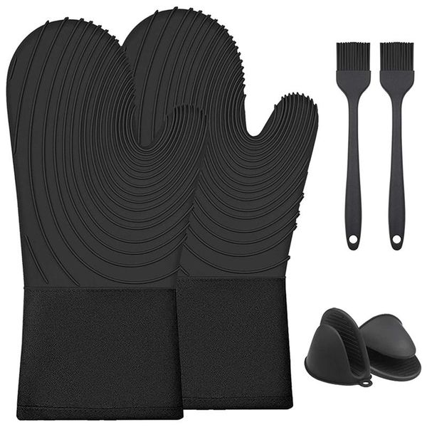 

oven mitts gloves, silicone heat resistant, non slip kitchen for grilling, cooking, baking, bbq