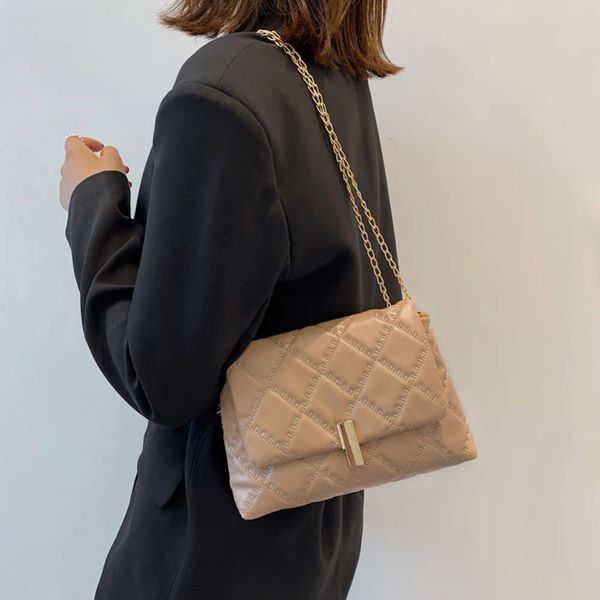 

bag women's bag 2021 fashion solid color chain rhombic lattice embroidered wire large capacity single shoulder menger