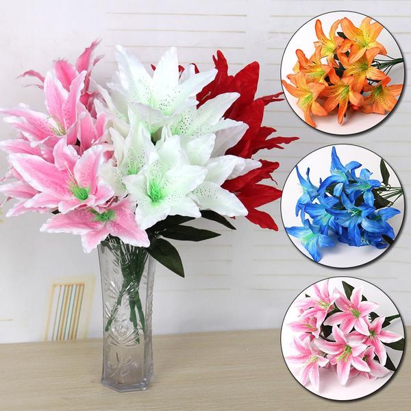 

decorative flowers & wreaths artificial lily simulation branch 10 heads silk flower bouquet home wedding plant decoration