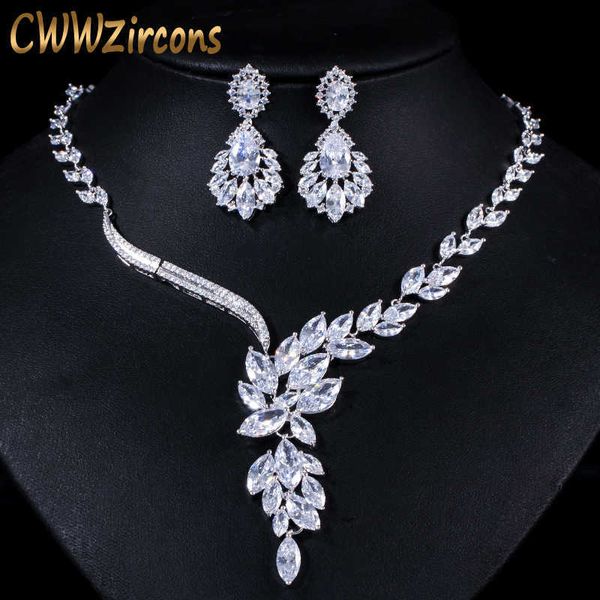 

brand cubic zirconia wedding jewelry accessories bridal necklace and earring sets for brides t142 210714, Silver