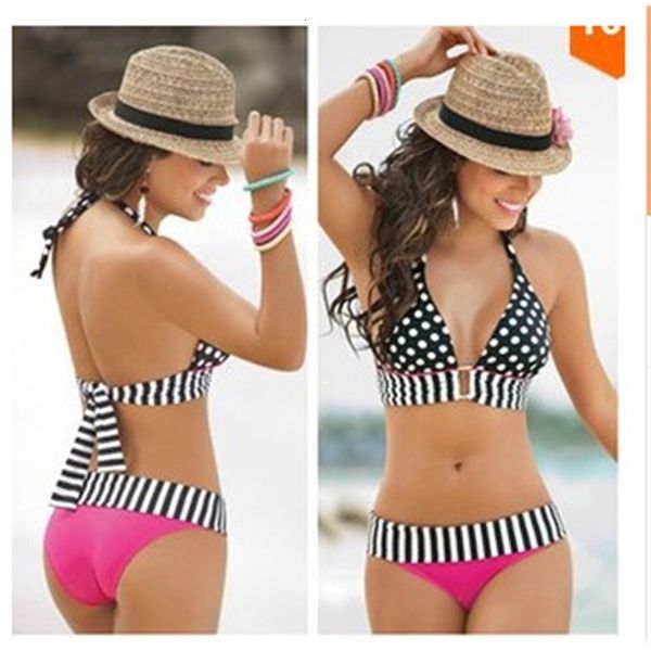

split bikini cute neck strap women's swimsuit, White;black