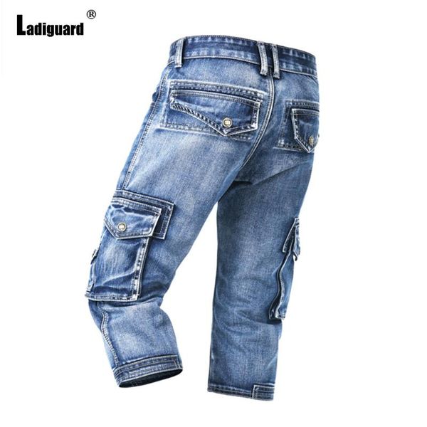 

men's jeans ladiguard plus size mens demin pants 2021 autumn moto & bike pant male zipper pocket trouser casual outdoor cargo, Blue