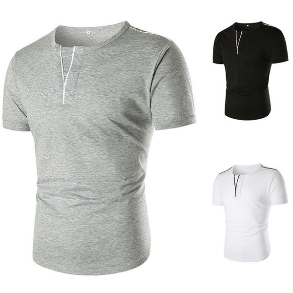 

men's t-shirts summer neckline fake v-neck button solid color short-sleeved t-shirt men fitness streetwear tees, White;black