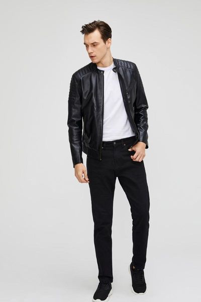 

men's leather & faux black jacket