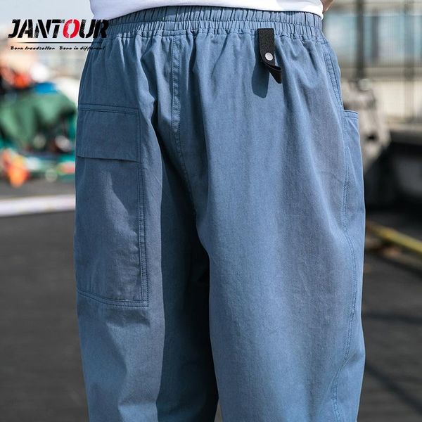 

cargo pants for men's slacks korean plus-size loose harem wide leg ankle-length blue sweatpants trousers, Black