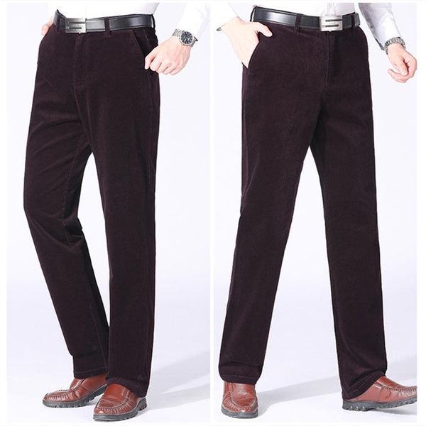 

men's corduroy padded casual pants classic waist retro straight trousers autumn and winter slim, Black