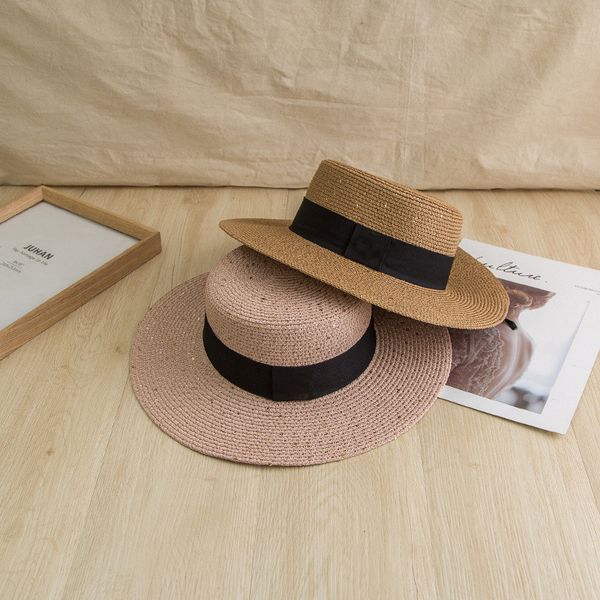 

chic metal bee straw hats summer beach hat women flat caps breathable travel sun cap, Blue;gray