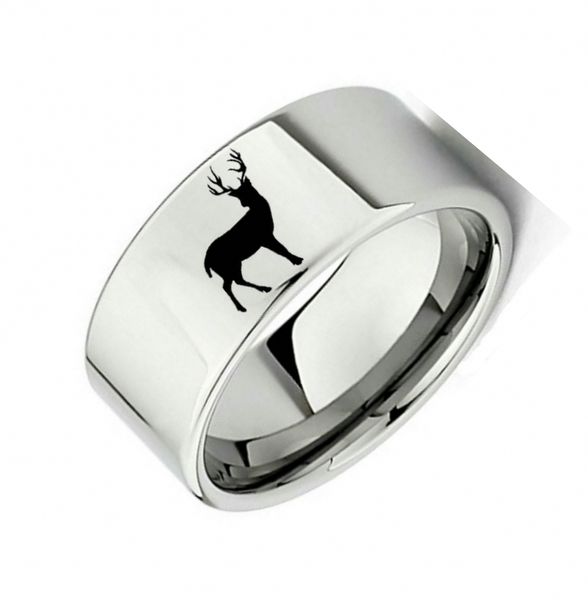 

10mm christmas gift elk logo band stainless steel silver couple rings size 6-13