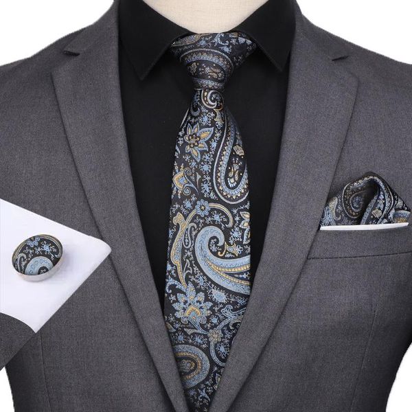 

linbaiway 8cm men ties set necktie+pocket square+cufflinks paisley designer wedding tie for hanky cufflink custom logo neck, Blue;purple