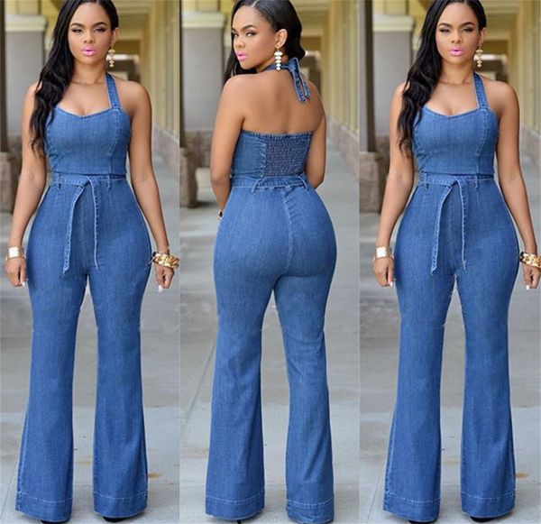 Moda Tracksuits Womens Denim Longo Jumpsuit Sexy Profundo V Neck Jean Jumpsuits Botões Corrente Macacões Preto Para As Mulheres Macacões Primavera Verão Outdoor Outfits S-3XL