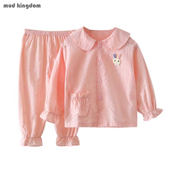 Mudkingdom Menina Doce Pijamas Conjunto de Manga Longa Terno Macio Cor Sólida Roupas Roupas Rabbit Bonitos Meninas Cute Sleepwear 210615