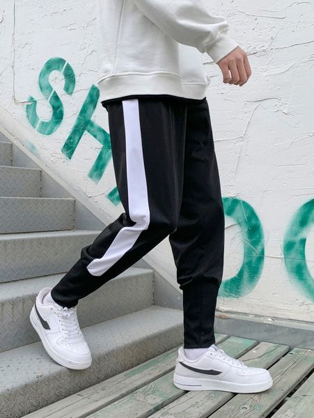 

men contrast side seam sweatpants i8xb#, Black