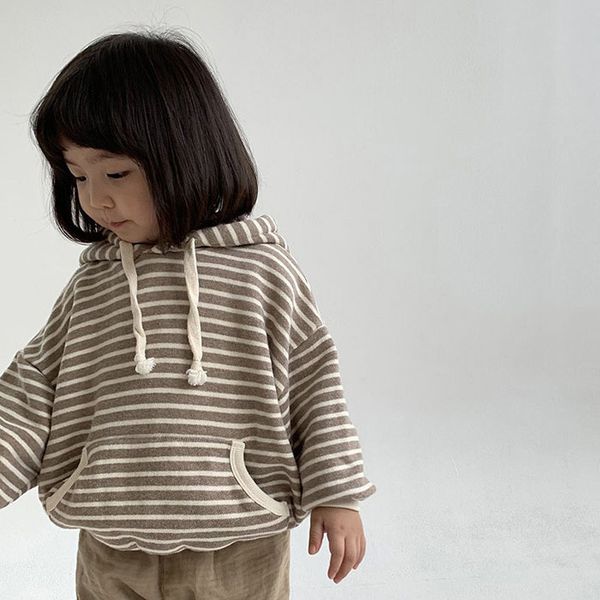 

children casual sweatshirts striped print hoodies for girl boys baby clothes autumn hooded pullover kids sweatshirt 210413, Blue