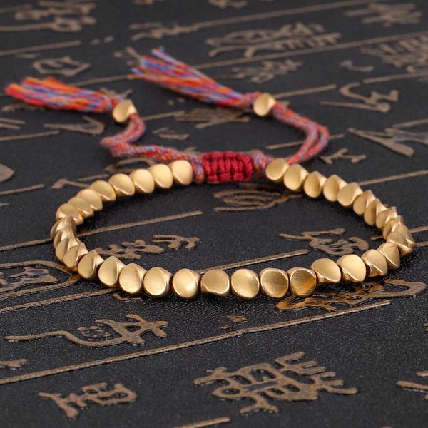 

charm bracelets handmade tibetan buddhist on hand braided copper beads lucky rope bracelet & bangles for women men jewelry, Golden;silver