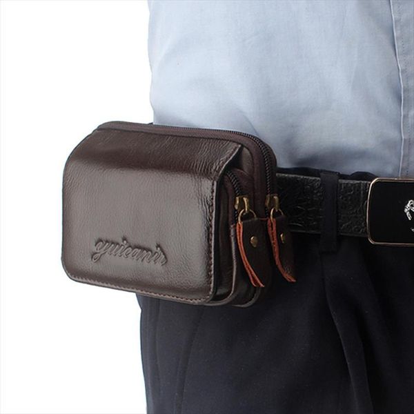 

men genuine leather cell mobile phone case cover purse cigarette money hip belt fanny bag waist pack father