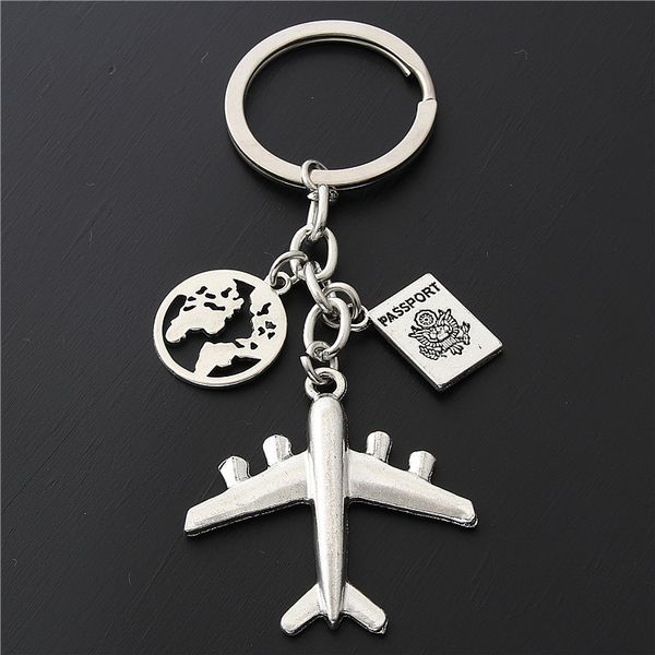 

1pc earth airplane keychains no matter where pendant travel keyring friendship friend jewelry diy handmade, Silver