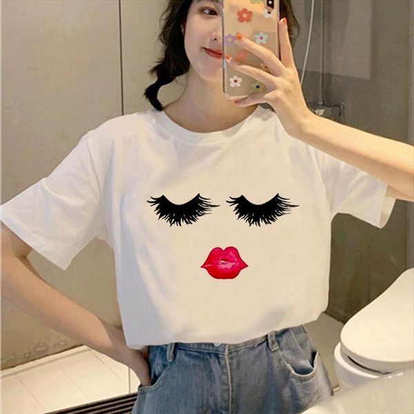 

pretty face mask print women summer casual short sleeve o neck ladies white