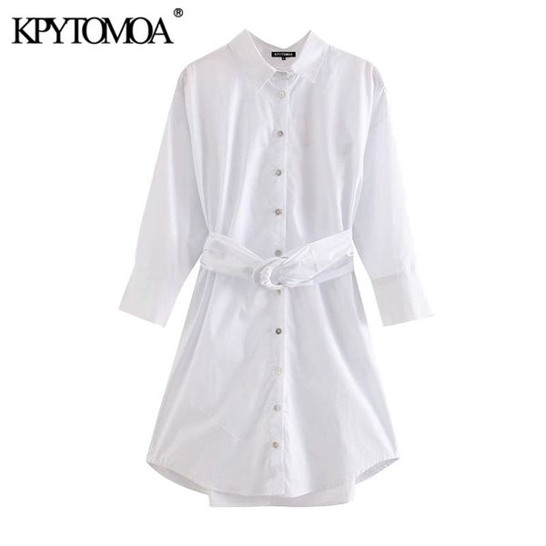 

women chic fashion with belt button-up mini shirt dress vintage three quarter sleeves loose female dresses mujer 210420, Black;gray