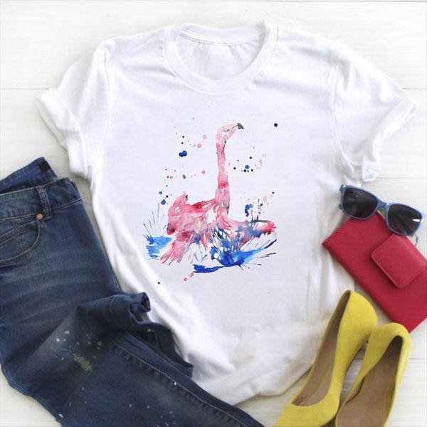 

men watercolor flamingo style print mens short sleeve ladies summer tee female clothes graphic, White;black