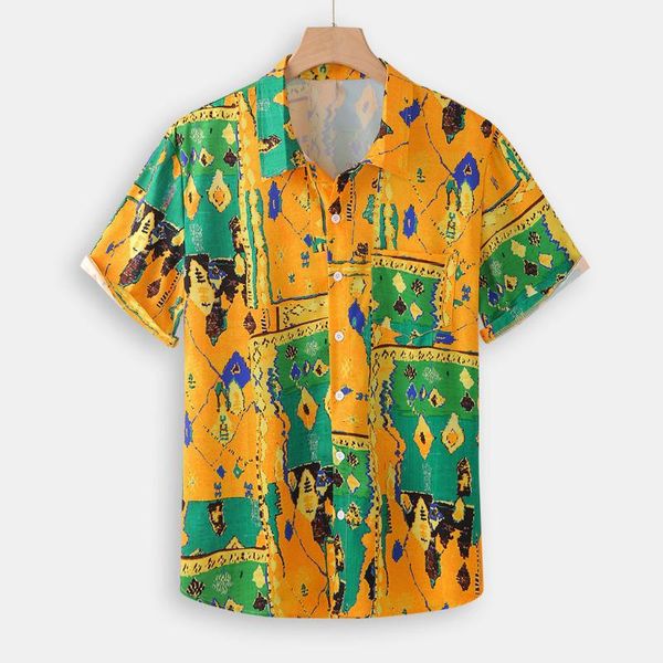 

men's casual shirts hawaiian for man vintage ethnic style printing shirt loose button short sleeve beach streetwear men, White;black