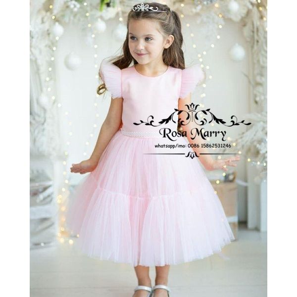 

lovely pink flower girls dresses for weddings 2021 a line tea length first communion birthday party gowns toddlers girl's, Red;yellow