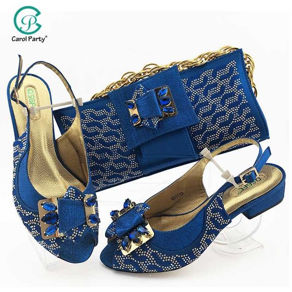 

dress shoes est fashionblue color italian design and bag set decorated with rhinestone nigerian matching bags for party, Black