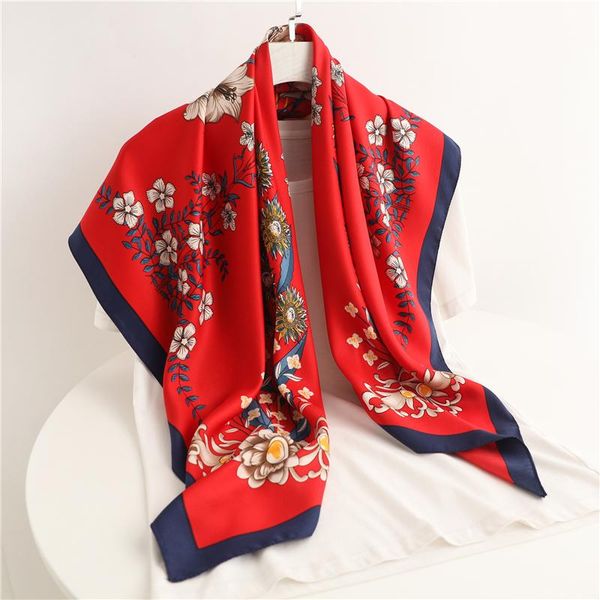

scarves headband scarf for women foulard print shawl neckerchief female twill square headscarf hair wrap hijab ladies bandana, Blue;gray