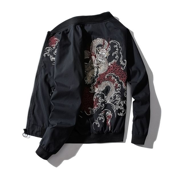 

winter bomber jacket men dragon chinese embroidery pilot jacket retro rock hip hop jacket youth streetwear high street male 210819, Black;brown
