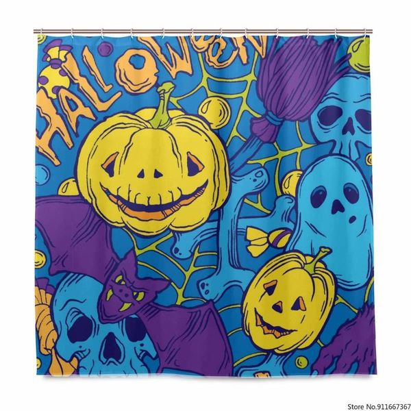 

halloween pattern with horror elements waterproof shower curtain home decor, thick bath fabric for curtains