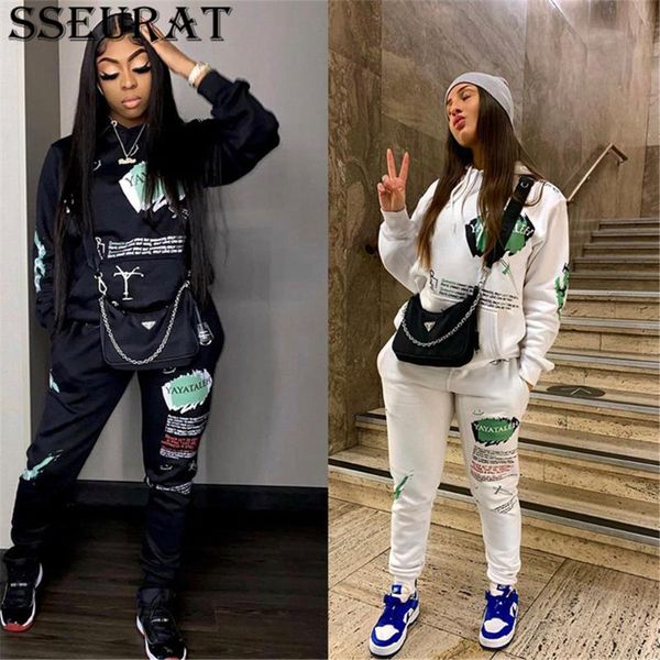 

women's two piece pants sseurat print sweatsuit 2 set for women fitness outfit hooded long sleeve sweatshirt + jogger tracksuit, White
