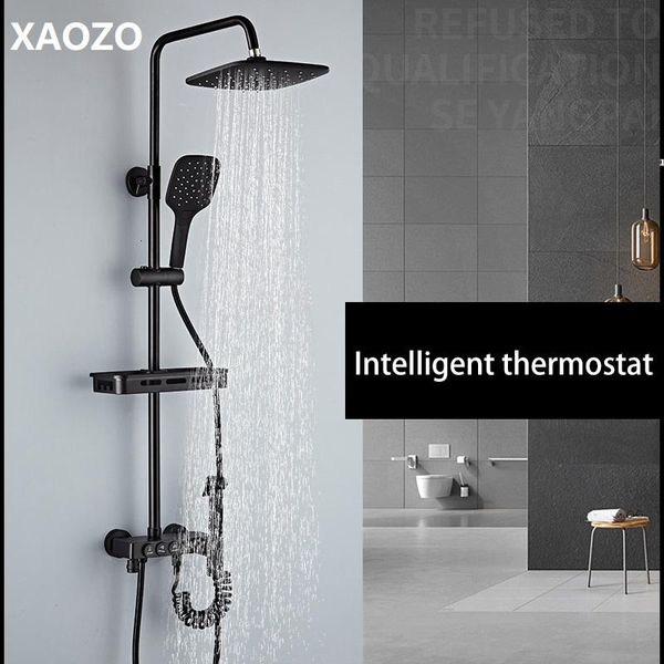 

bathroom shower sets black matte blacked intelligent thermostat rain head bath mixer with hand faucet rainfall