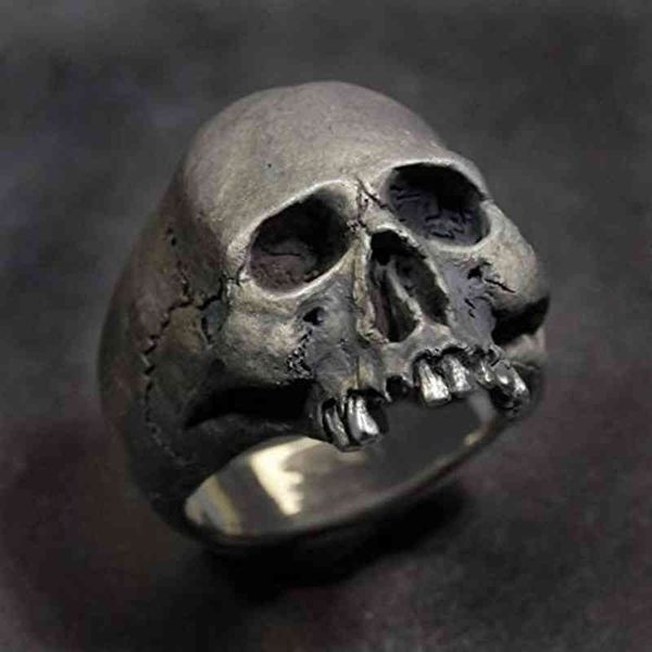 

vintage men's punk skeleton ring gothic ghost head skull hip-hop horror locomotive rock biker jewelry, Silver