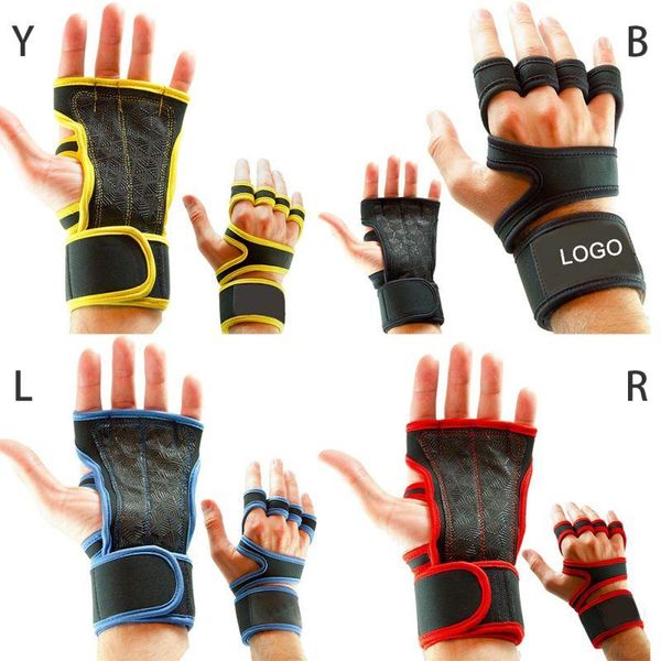 

wrist support half finger gloves anti-slip compression brace fitness weight lifting sports training handwear palm protector, Black;red