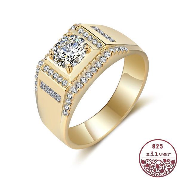 

cluster rings 925 sterling silver men's luxury full of heroism diamond ring plated platinum gold atmosphere male gift, Golden;silver
